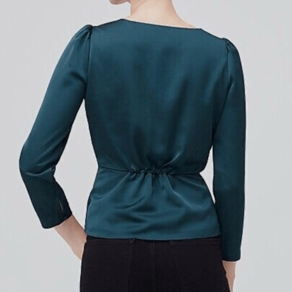 J Crew Green Long Sleeve Peplum Button Front Satin Crepe Blouse Top size 12 - Picture 8 of 8